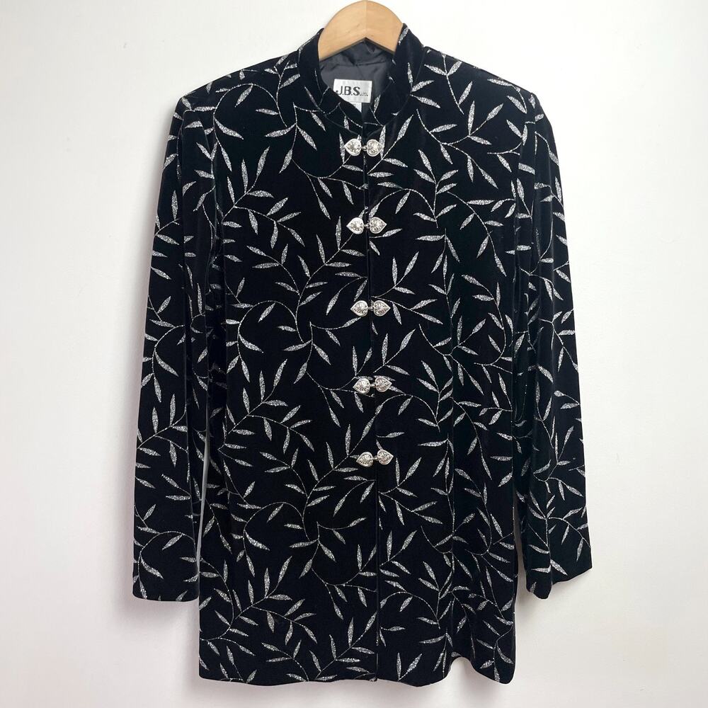 Vintage 90s Black Silver Velvet Jacket M-L Whimsigoth Dark Fairy Romantic Goth